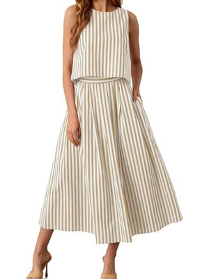Tan A-line two-piece set with round neck