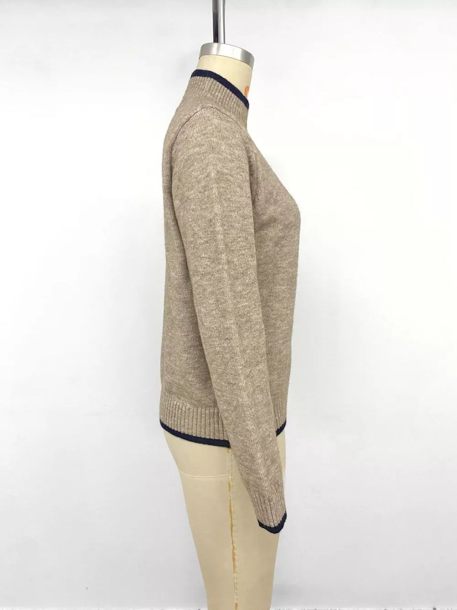 Cozy Mock Neck Sweater With Contrast Trim option 9