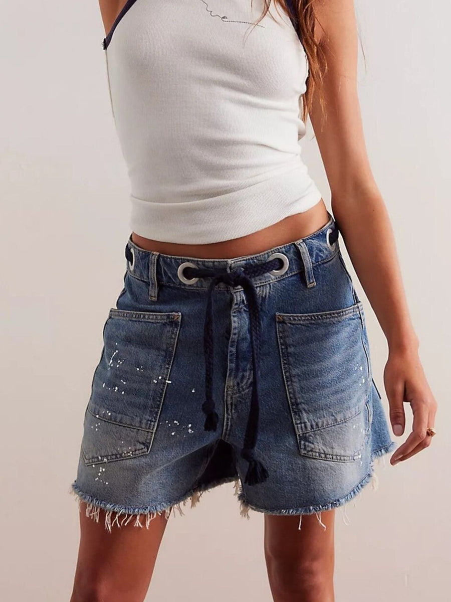 Orange denim shorts with mini and drawstring