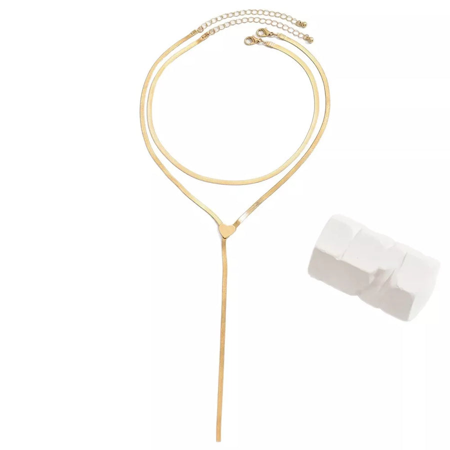 2 Piece 18k Gold-plated Heart Necklace in Gold with layered
