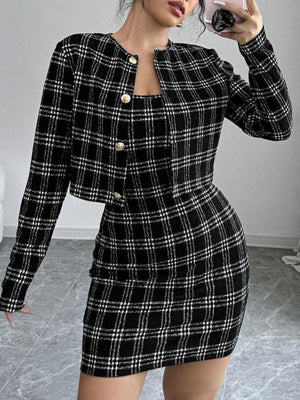 white two-piece set featuring two-piece set and plaid