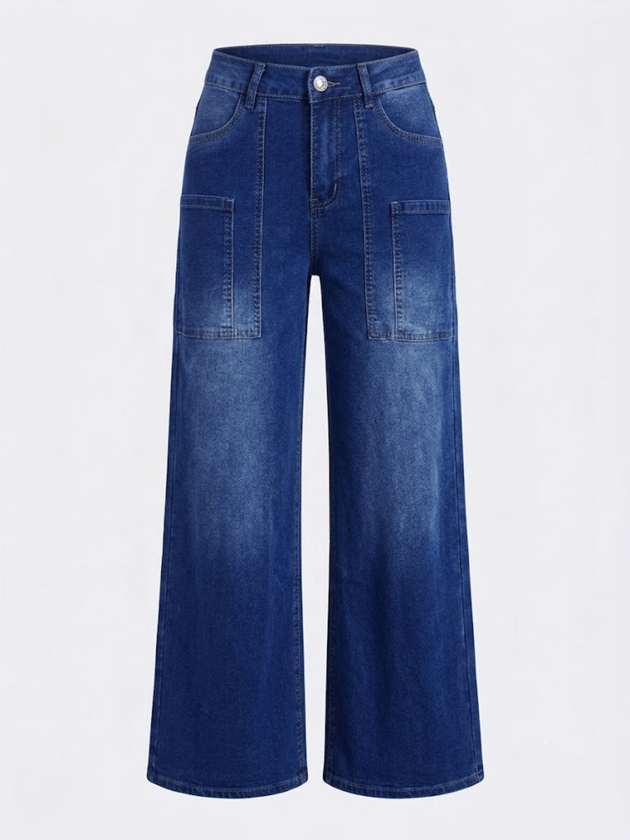 indigo blue wide-leg jeans