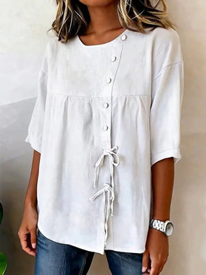100% polyester Care instructions: Machine wash cold blouse in White with relaxed silhouette