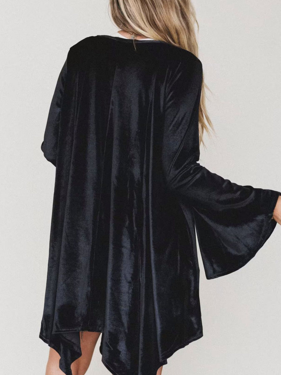 Black A-line mini dress with v-neck