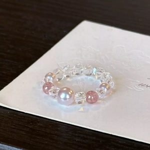 Pearl Crystal Bead Ring in clear with beaded