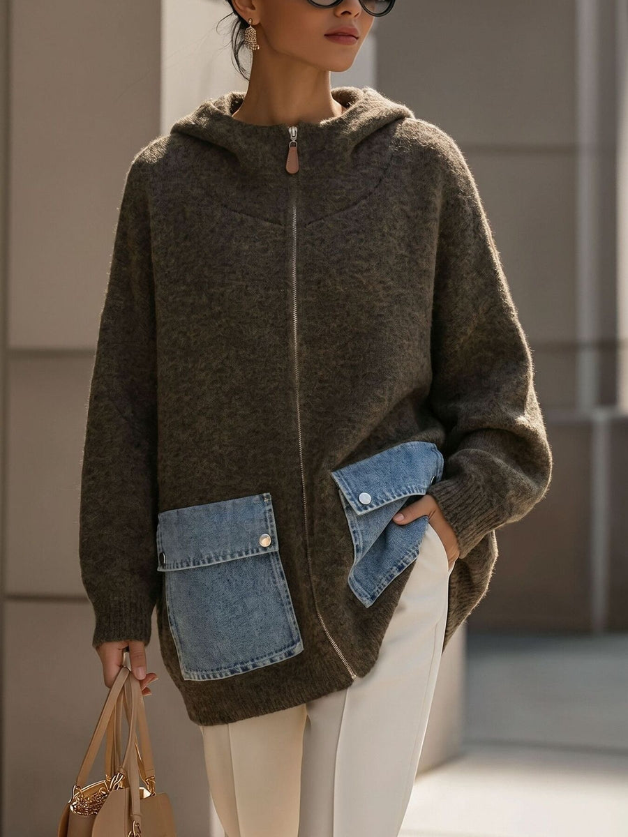 modern zip hoodie in Light Gray with hooded