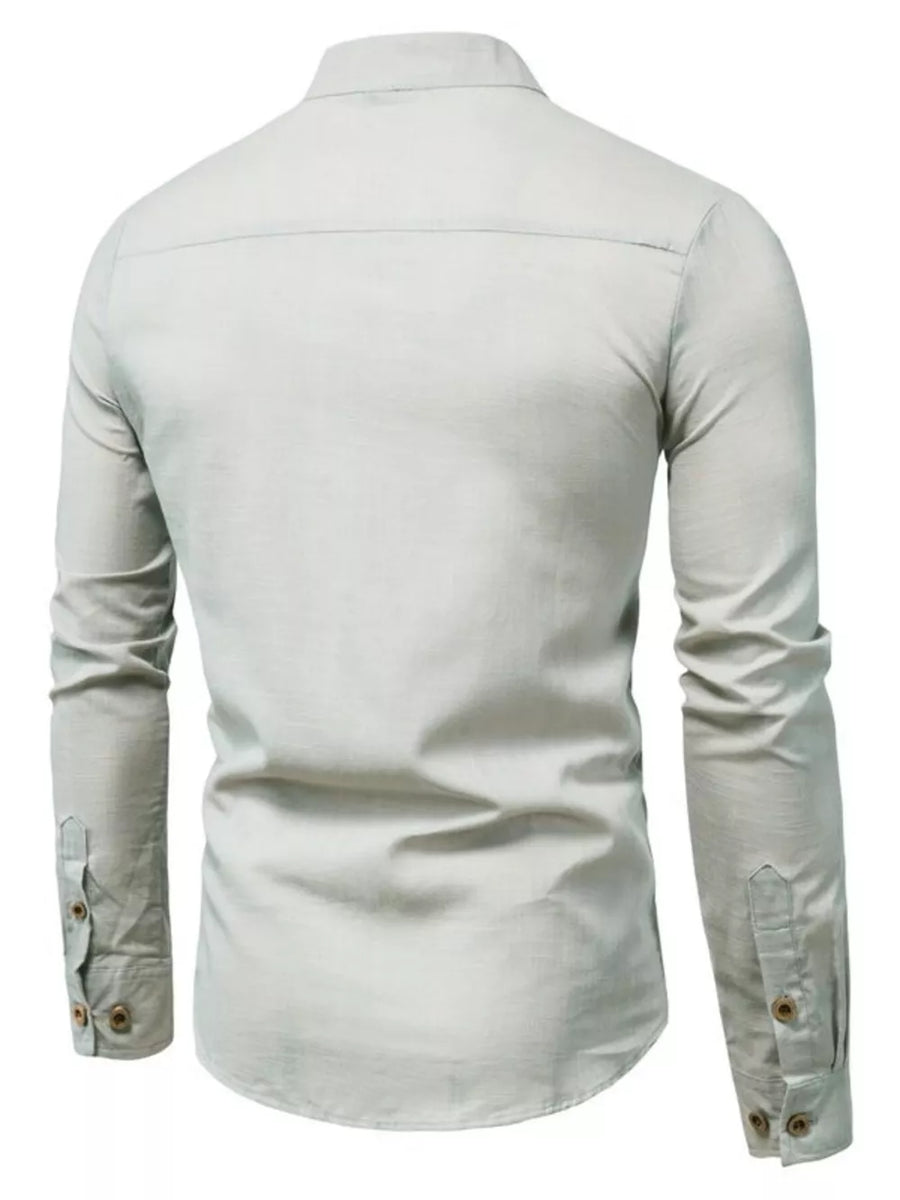 Men's Plus Size Casual Mandarin Collar Shirt in Red