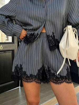 Dark Gray pajama set with cropped and button-front