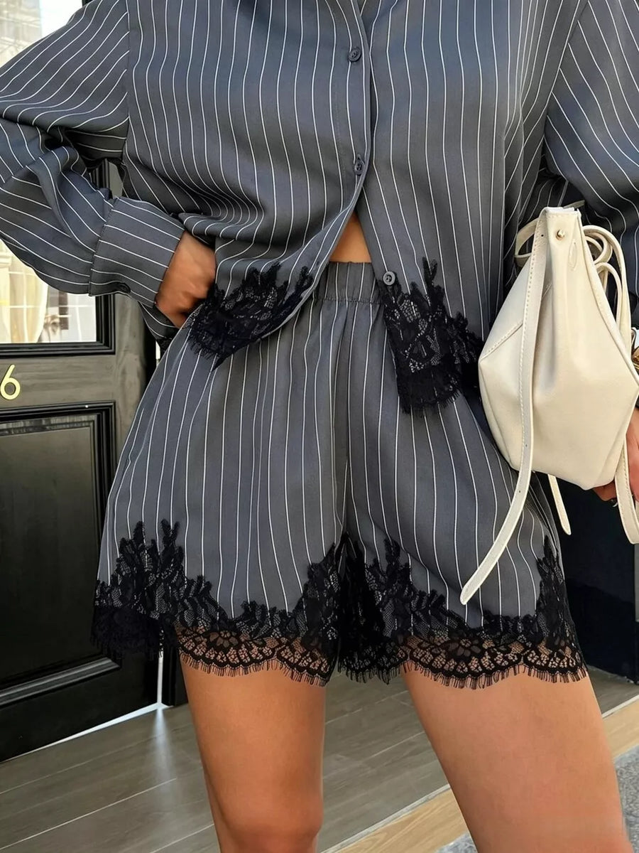 Dark Gray pajama set with cropped and button-front