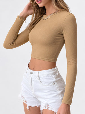 Polyester & crop top in Khaki with fitted silhouette