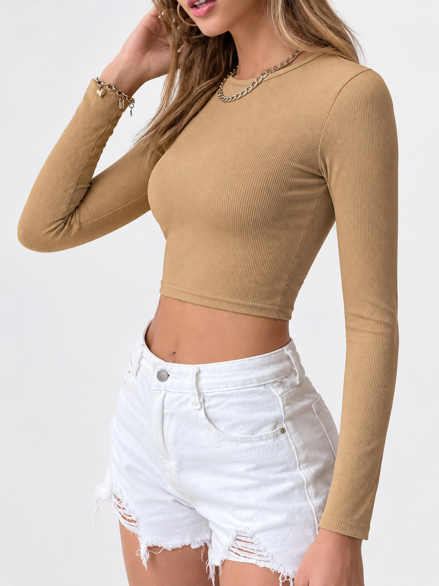 Polyester & crop top in Khaki with fitted silhouette