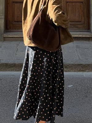 A-line skirt in Black with polka dot and high-waisted