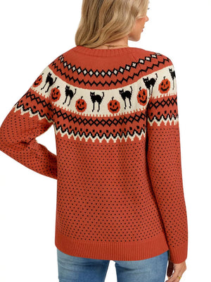 vintage-inspired pullover sweater in Apricot with round neck
