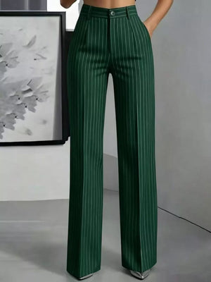 High-waisted Striped Wide-leg Pants in white