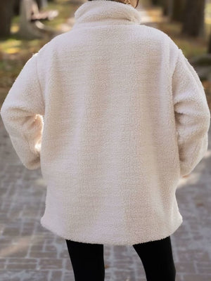 modern sherpa jacket in Khaki-Ribbed with mock neck