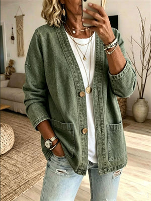 Light Blue denim jacket with side pockets and long sleeve