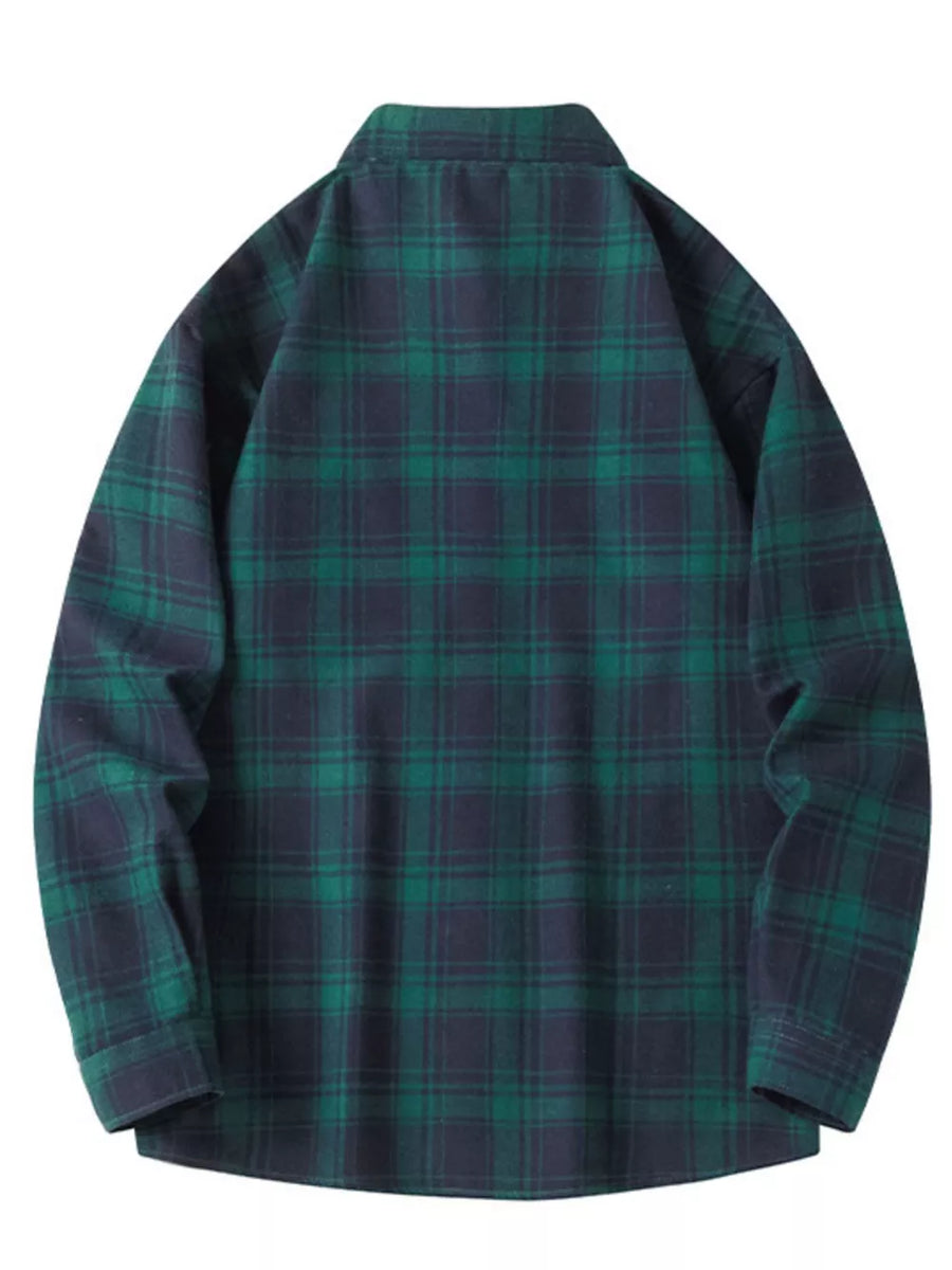 Men's Plus Size Plaid Long Sleeve Shirt in Green