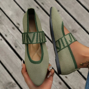 Point Toe Slip-ons in Beige with knit upper