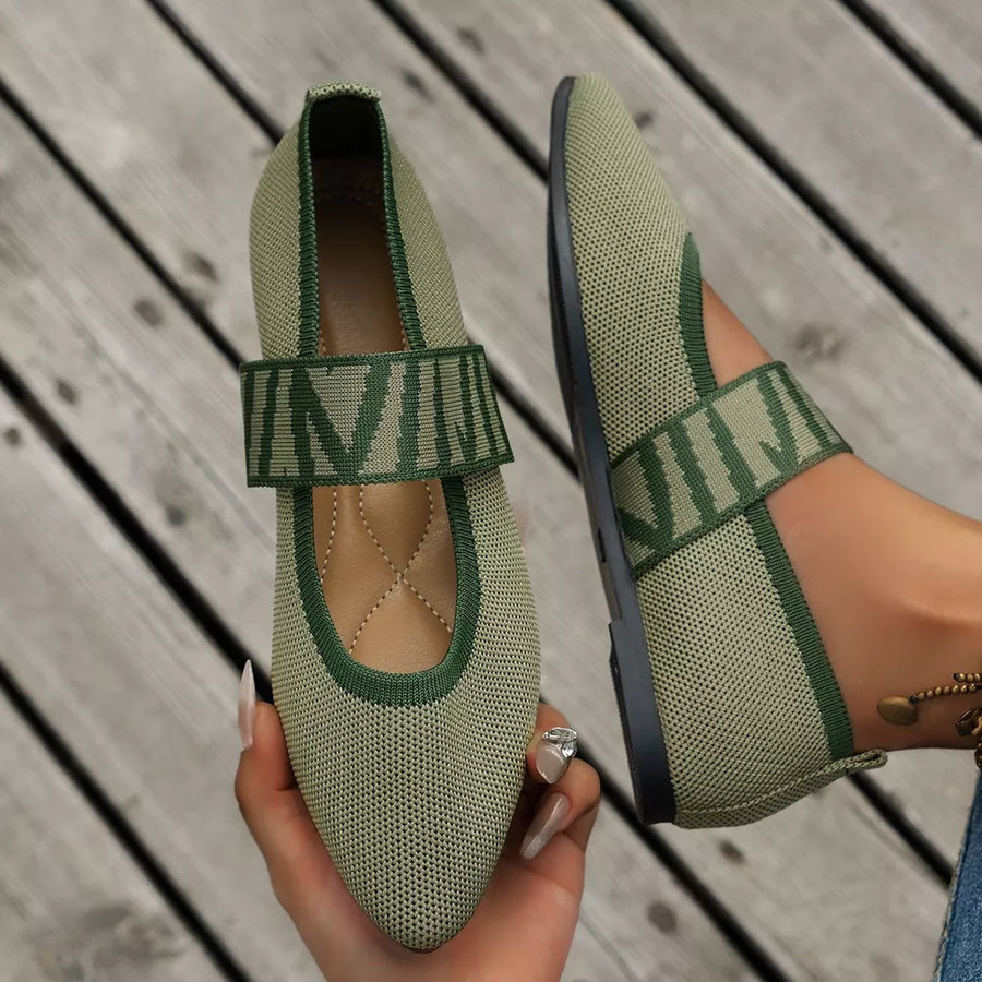 Point Toe Slip-ons in Beige with knit upper