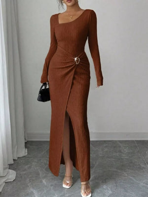 maxi dress in rust featuring ribbed and bodycon fit