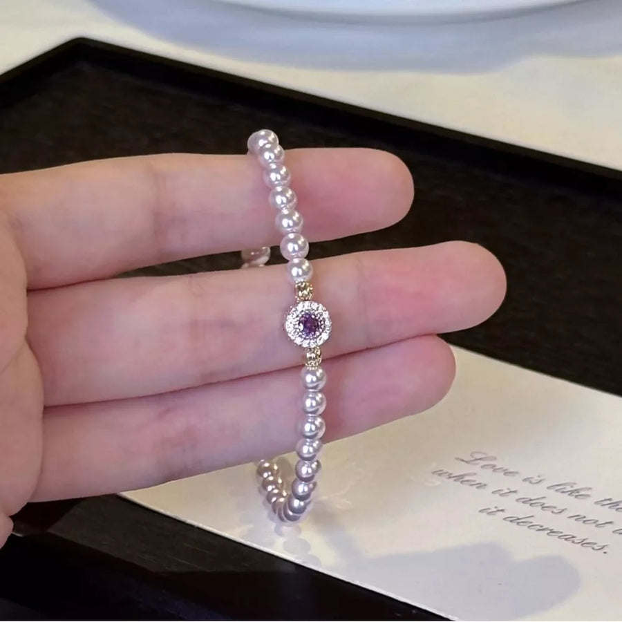 Alloy Pearl Bracelet With Zircon in gold with beaded