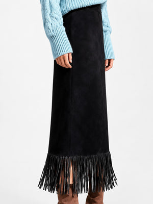 midi skirt in Off White with fringe and midi