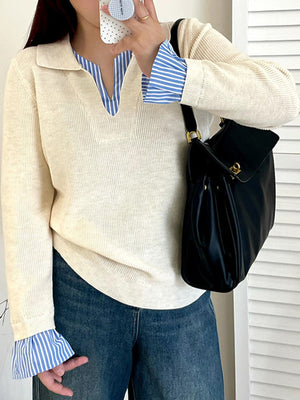 classic pullover sweater in light gray with collared