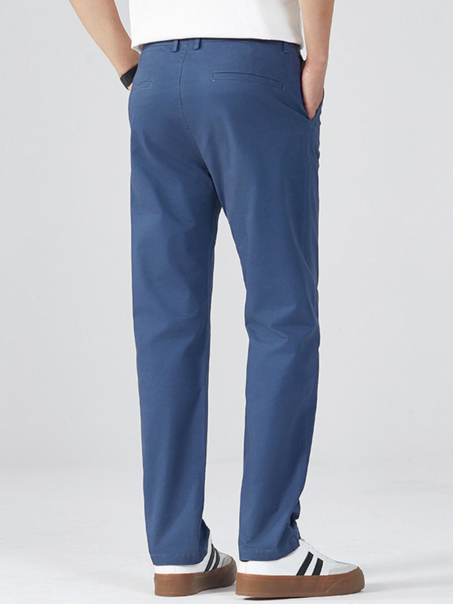 Black pants with full-length and zip-front, button