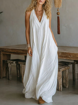 100% polyester Care instructions: Machine wash cold maxi dress in White with loose silhouette