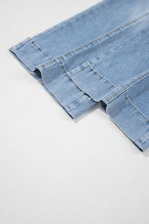 Drawstring Waist Wide Leg Ankle Jeans in light blue