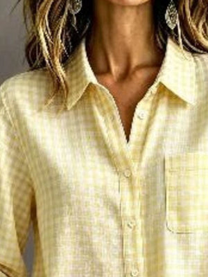 Gingham Button-Down Long Sleeve Shirt in Black with buttoned