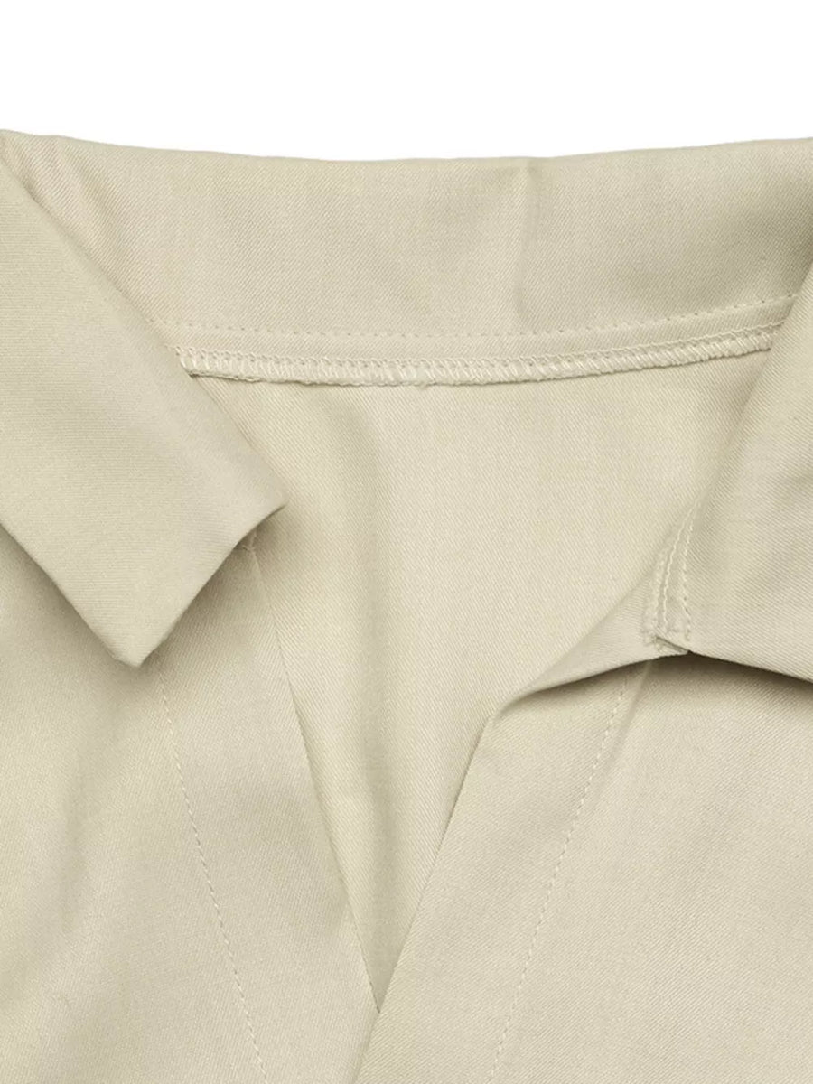 light beige shirt dress with ruched and long sleeve