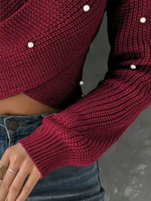 burgundy pullover sweater with cropped and pullover