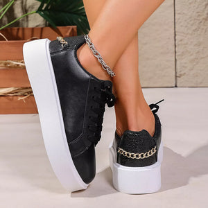 Round Toe Platform Sneakers in White