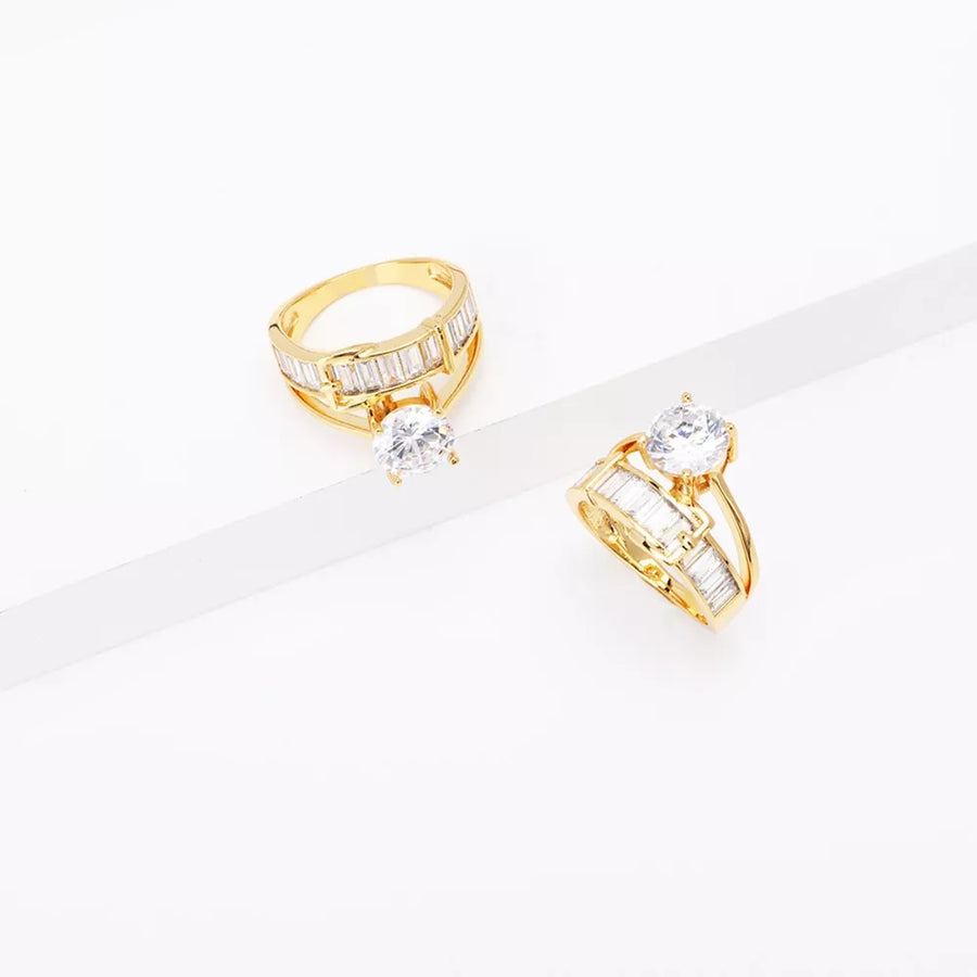 18K Gold-Plated, Copper, Zircon Care instructions: Avoid wearing during exercise ring in clear with straight silhouette