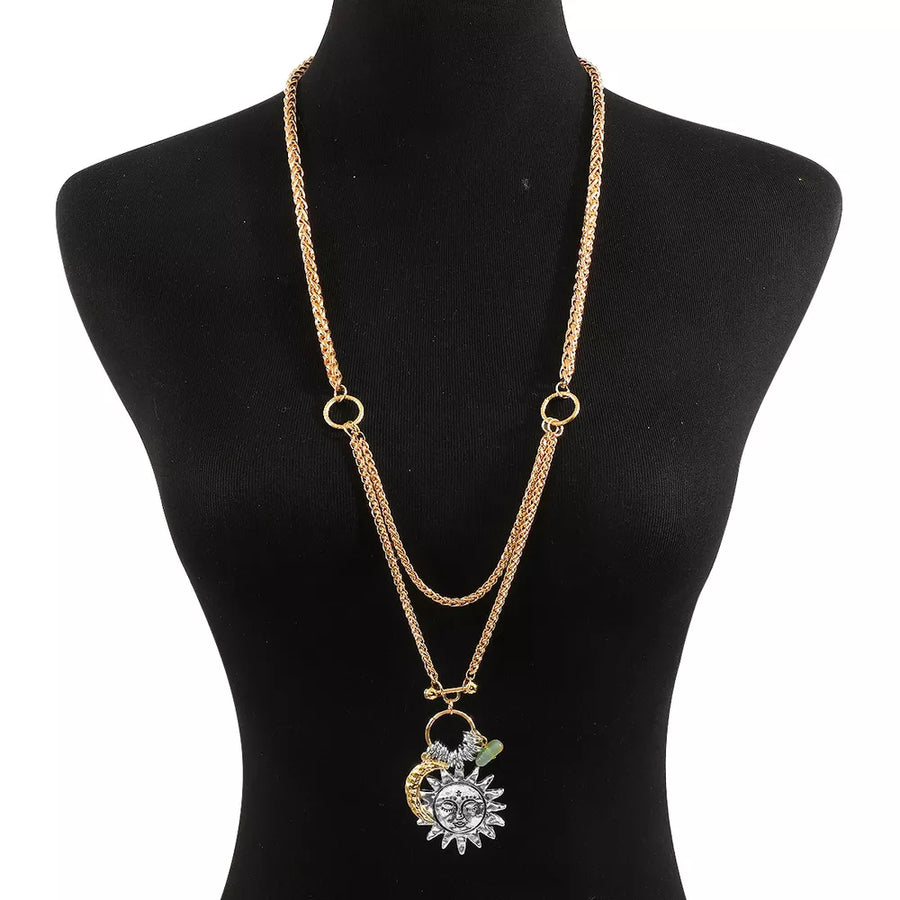 Moon & Sun Pendant 18k Gold-plated Necklace in Style B with layered