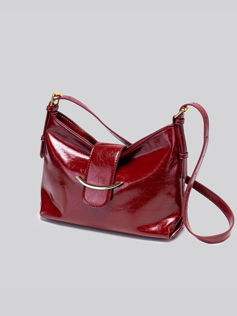 Glossy Patent Leather Shoulder Bag in Wine Red with patent finish