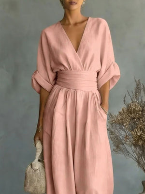 sky blue relaxed jumpsuit with v-neck