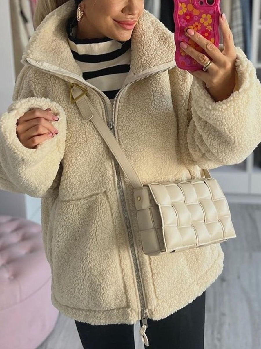 Polyester 100% Care instructions: Hand wash cold sherpa jacket in Reddish Brown with relaxed silhouette