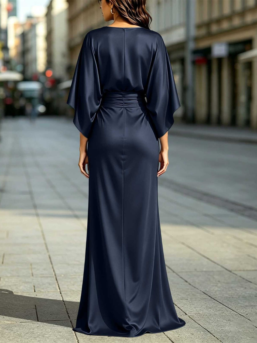 Silver maxi dress with zipper and dolman sleeve