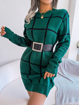 sweater dress featuring plaid in Black Forest with 100% polyester Care instructions: Machine wash cold texture