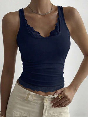 tank top in Grey with lace detail and hip-length