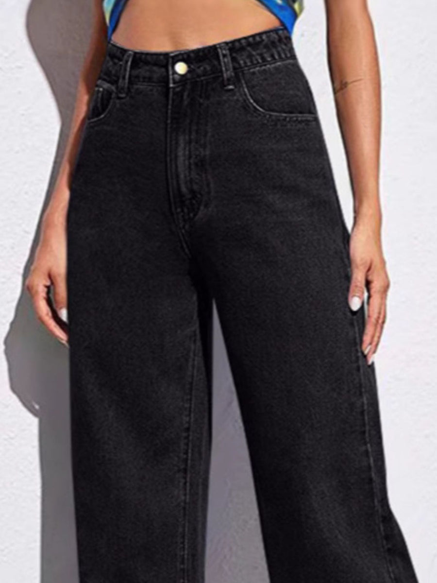 wide-leg jeans in Dark Gray with high-waisted and full-length