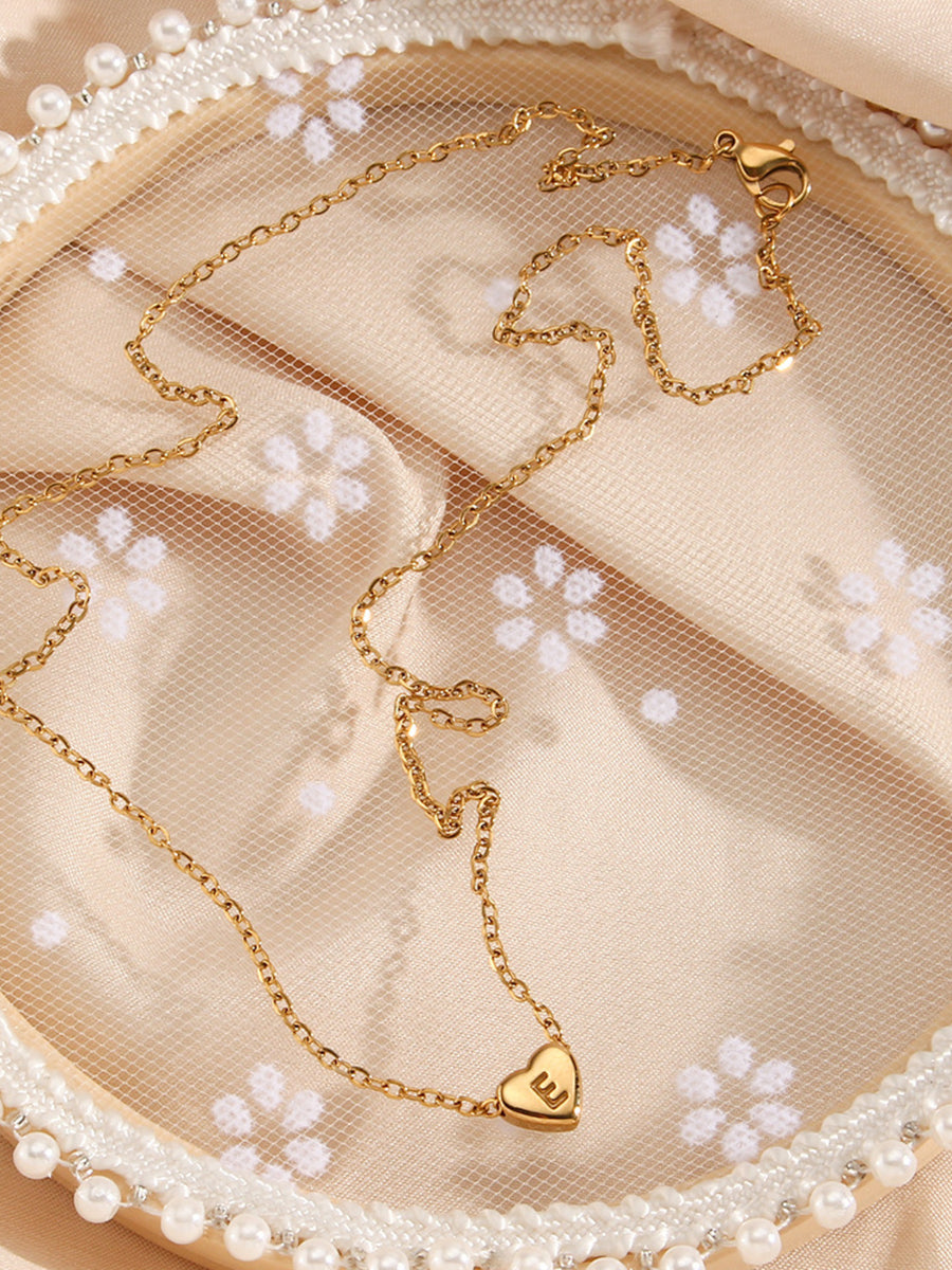 18K Gold-Plated Letter Heart Necklace in gold with heart charm