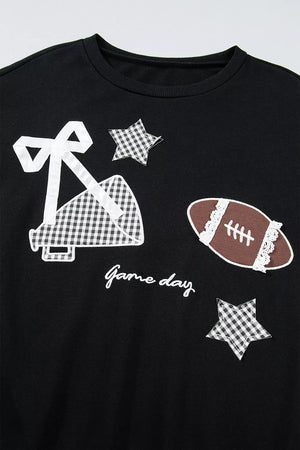 Gingham Patch Embroidered Rugby Sweatshirt in Deep Red with gingham patches