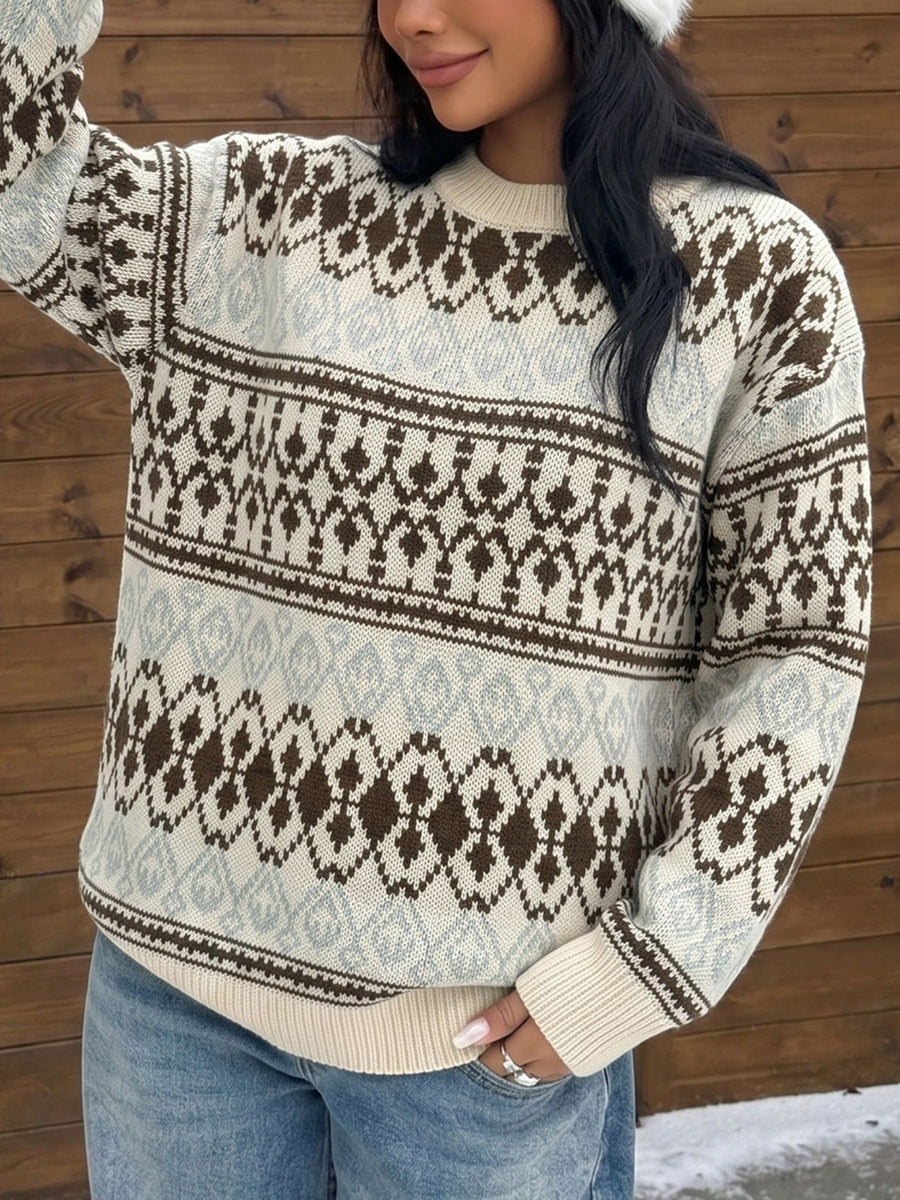 100% polyester Care instructions: Machine wash cold pullover sweater in light blue with relaxed silhouette