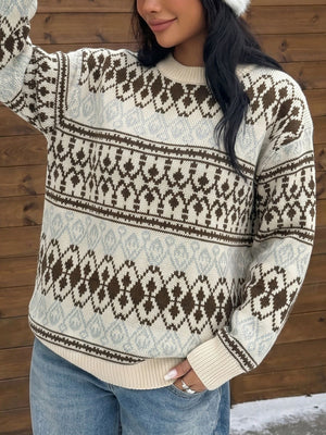 100% polyester Care instructions: Machine wash cold pullover sweater in light blue with relaxed silhouette