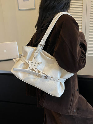 PU Leather Imported Size & shoulder bag in Beige with relaxed silhouette