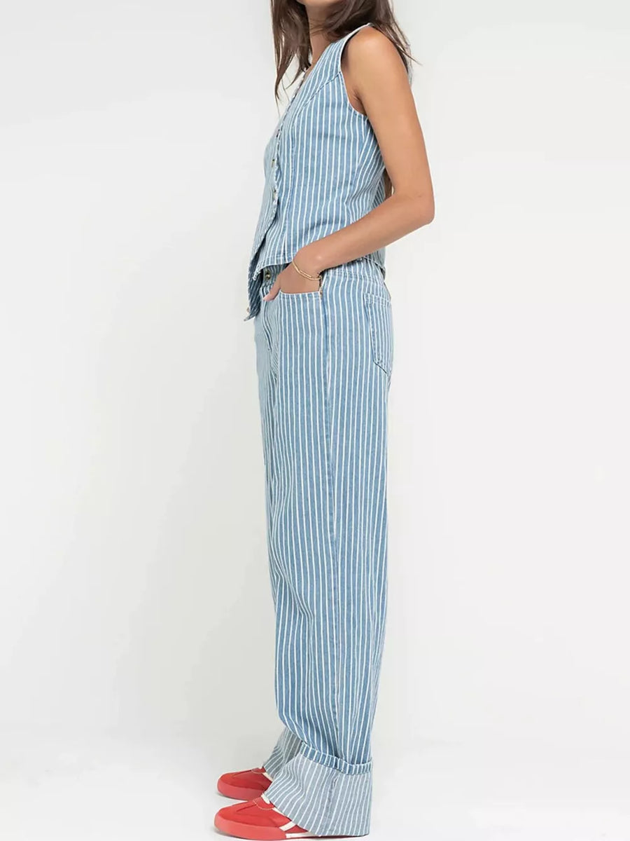 white set featuring two-piece and striped
