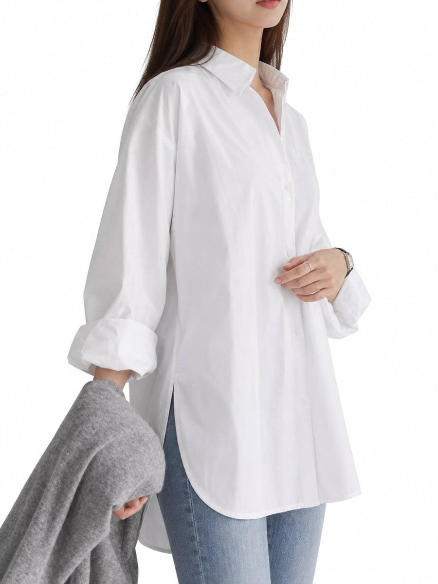 The main fabric component is polyester button-down shirt in Black with oversized silhouette